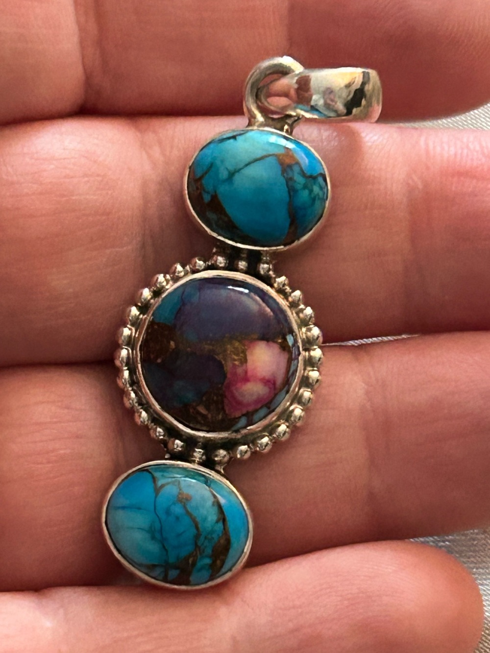 Turquoise and Purple Mojave Sterling Silver Pendant